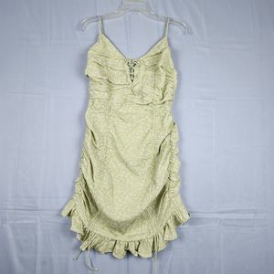 MORE TO COME Janet Ruched Ditsy Floral Mini Dress Pistachio Green Revolve Sz M